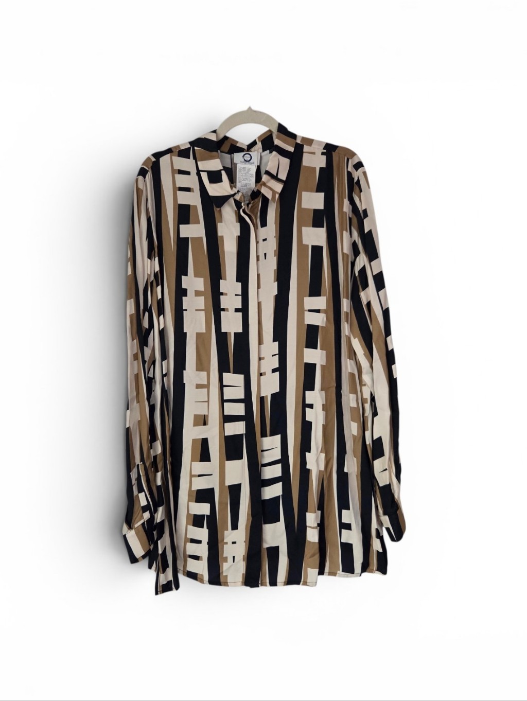 Voyage By Marina Rinaldi "Bagatto" Blue Tan Viscose Blouse Size 18 Nwt $470